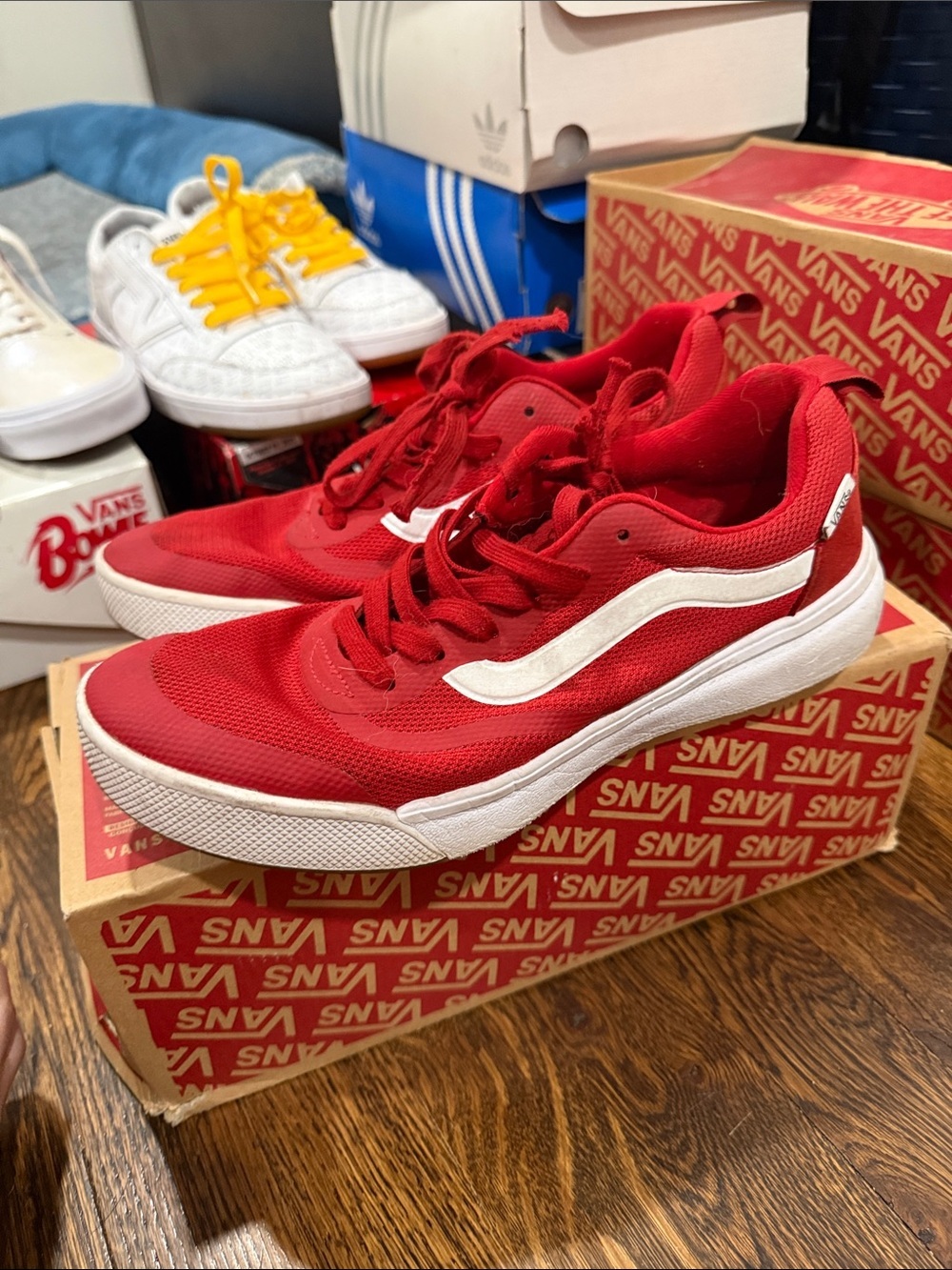 Vans Red Low-Top Sneakers with White Side Stripe